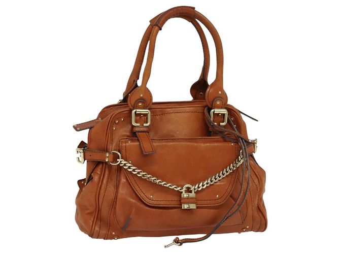 Chloé Sac à main Chloe Paddington en cuir marron or argent Auth 113680