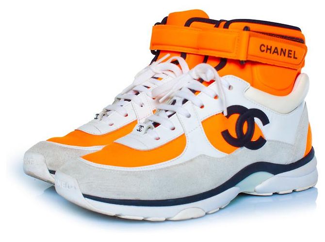Chanel, neon High-Top-Sneaker Weiß Orange