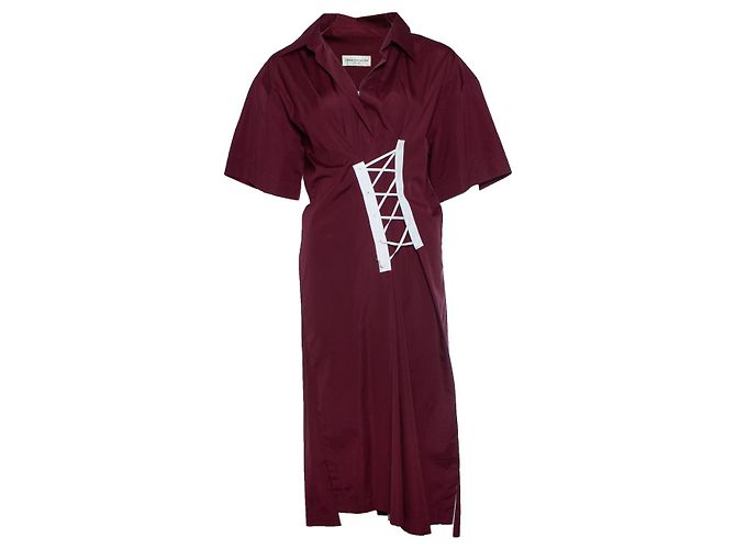 Vestido de popeline com renda Delick de Dries van Noten Vermelho