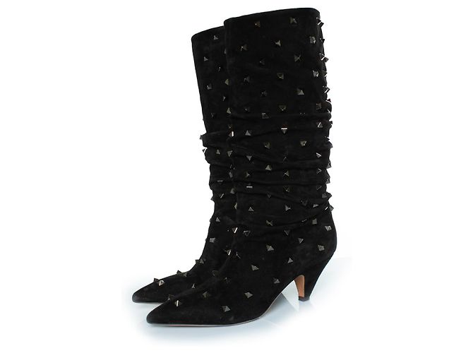 Wildleder Rockstud zerknitterte Stiefel Valentino Garavani Schwarz