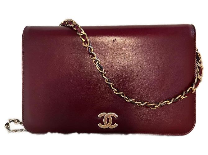 Pochette Chanel in pelle rosso scuro Bordò 