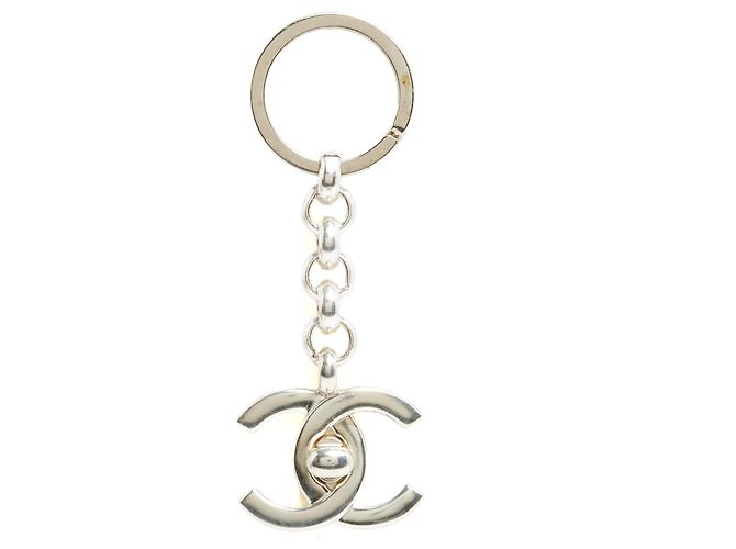Chanel 1996 Keychain or Charm CC Silver Turnlock Key Holder Silvery