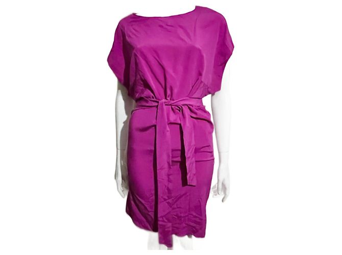 Joseph Vestido de seda con cinturón en magenta Rosa