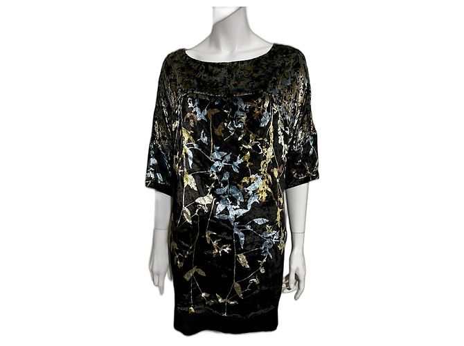 Diane Von Furstenberg DvF Claire Samtkleid mit floralem Muster Schwarz Mehrfarben