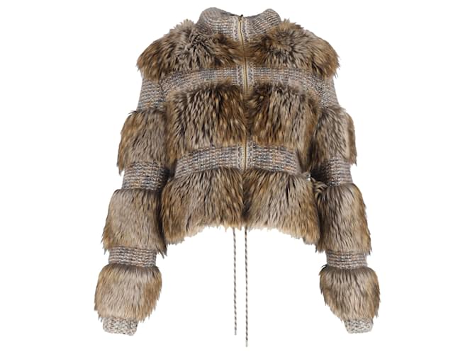 Timeless Chanel Tweed and Faux Fur Jacket in Brown Cashmere Red Wool  ref.2074316