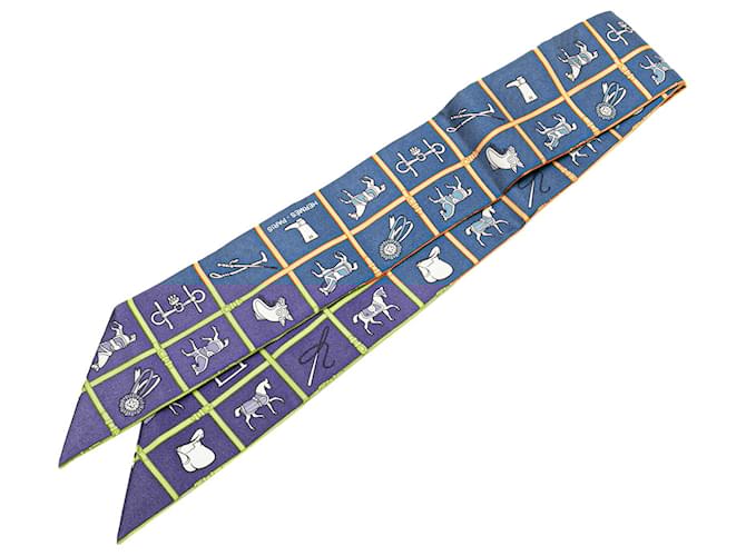 Hermès Blue Couvertures et Tenues de Jour Silk Twilly Scarf Navy blue Cloth  ref.2074896