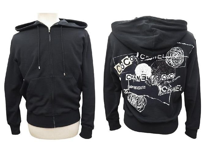 NEUF PULL CHANEL P63299 SWEAT A CAPUCHE GRAFFITI COCO CAMELIA CAMBON M 50 Noir