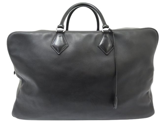 Hermès BORSA DA VIAGGIO HERMES PLUME 55 IN PELLE BOX NERA Nero