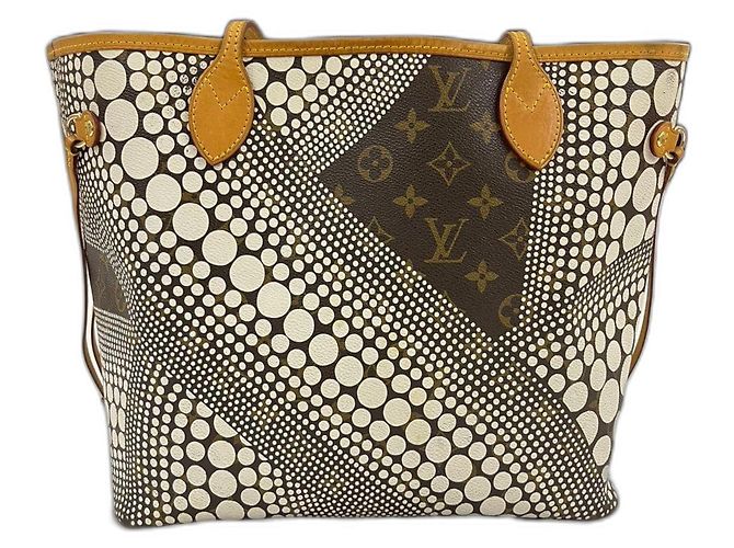 Neverfull Bolsa Tote Louis Vuitton em couro marrom branco