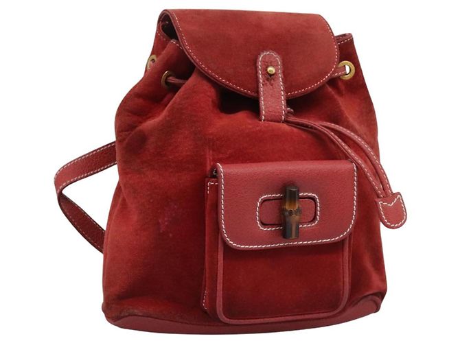 Bamboo GUCCI Rucksack aus Wildleder rot und gold 003 2852 0030 0 Auth th5663 Golden