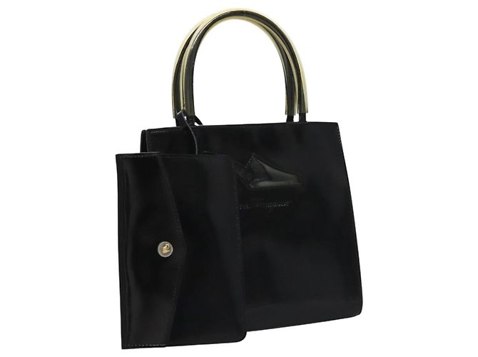 Borsa a mano in pelle nera Salvatore Ferragamo Auth BD145 Nero