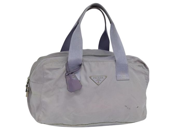 PRADA Sac Boston Nylon Violet Argent Auth 115876 Argenté