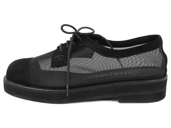 Chanel Coco CC Oxfords mit Wildleder-Spitze aus Mesh in Schwarz, Größe 37 EU