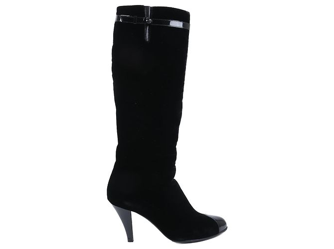 Timeless Botas largas de terciopelo Chanel Coco Mark en negro, talla 37,5 EU