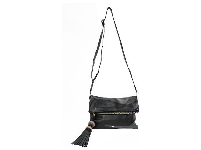 Anya Hindmarch Foldover Tassel Crossbody Bag in Black Leather