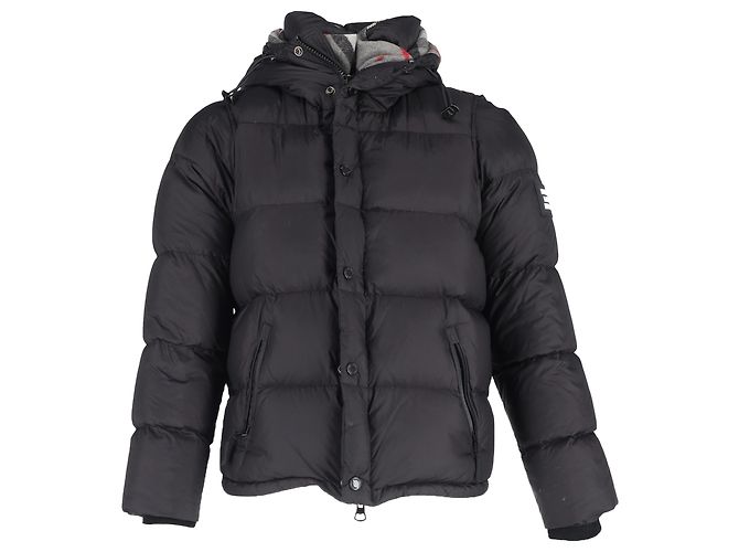 Schwarze Nylon-Pufferjacke mit Burberry-Logo-Applikation