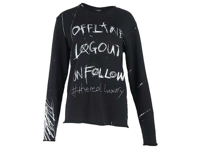 Camiseta de manga larga con estampado gráfico de Balmain en algodón negro