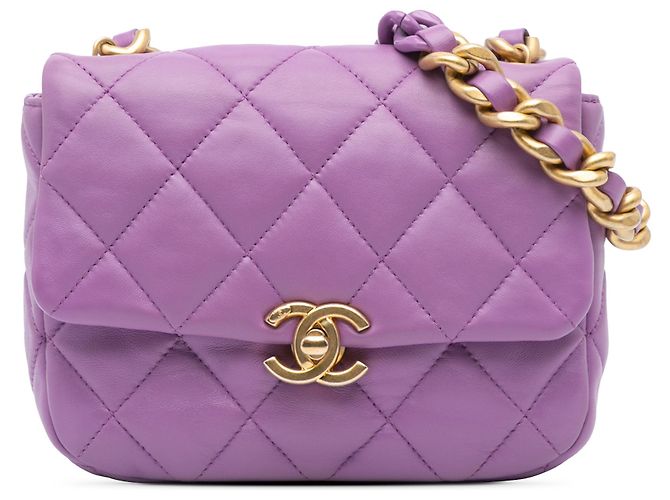 Chanel Mini Bolsa de Couro de Corde Roxa com Corrente Candy Roxo