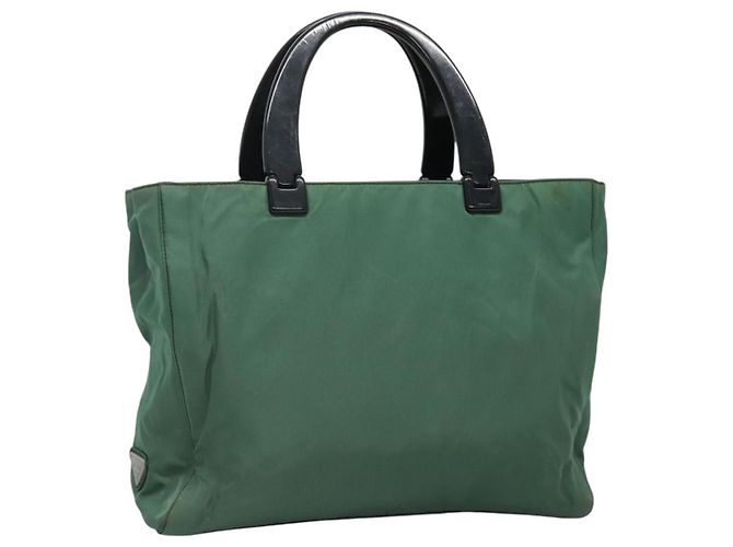 PRADA Bolsa de mão de nylon verde Auth th5642