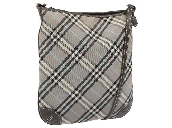 Borsa a spalla Burberry Nova Check Blue Label in nylon grigio Auth 114736 Marrone