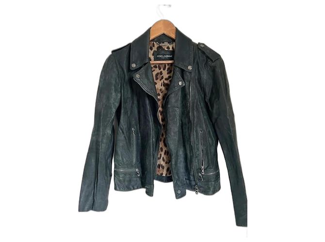 Dolce & Gabbana Bikerjacke aus Lammleder Dunkelgrün