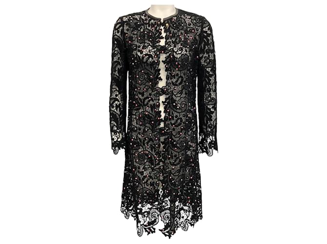 Autre Marque Libertine Crystal Embellished Black Lace Open Front Coat Cotton  ref.2080923