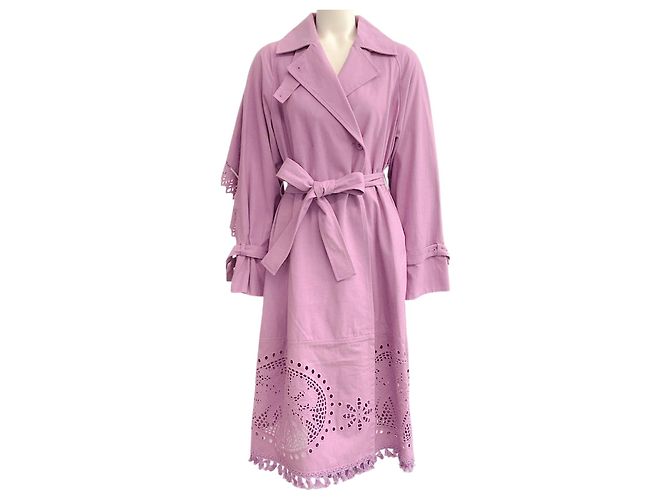 Trench coat de algodão / linho lavanda Muveil com cinto Roxo