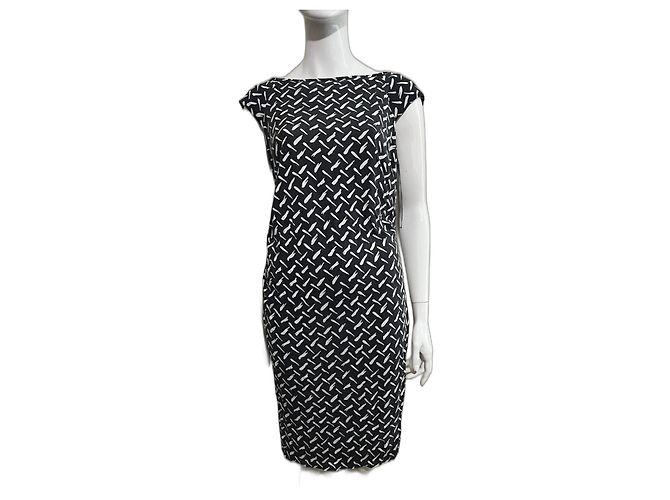 Diane Von Furstenberg DvF Gabi Seidenjersey-Kleid Weiß Anthrazitgrau