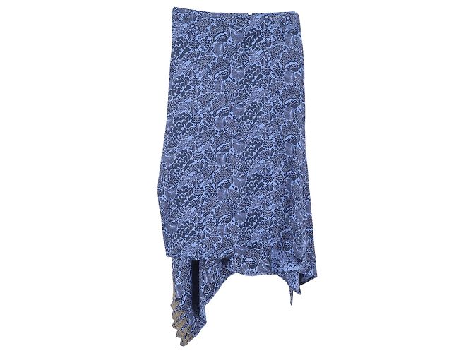Chloé Saia assimétrica floral Chloe em viscose azul
