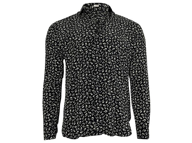 Camicia a maniche lunghe stampata Saint Laurent in seta nera Nero