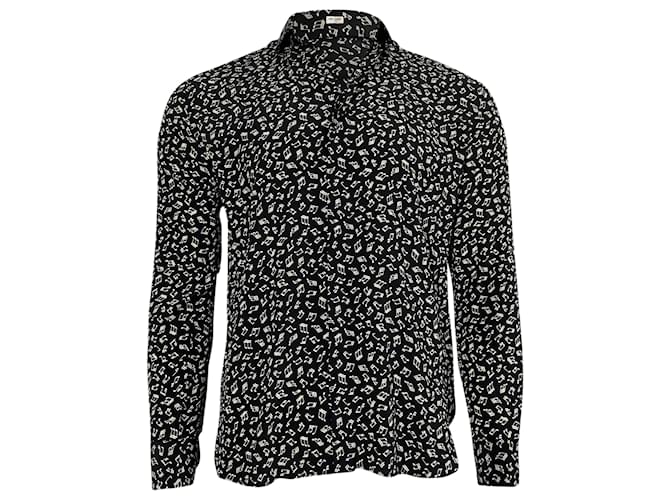 Saint Laurent Printed Long Sleeve Shirt in Black Silk  ref.2081131