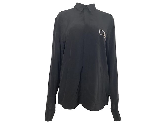 Givenchy Langarmhemd aus schwarzer Seide mit Liebe bestickt