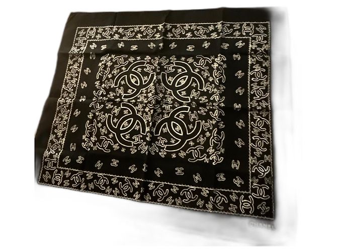 Cambon Chanel Bandana Nero Bianco Cotone