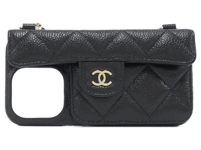 Custodia per iPhone 14 Pro Chanel Timeless Classic Line Nero