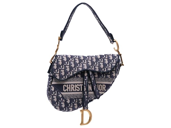 Dior Blue Oblique Embroidered Canvas Saddle Bag Cloth Cloth  ref.2081450
