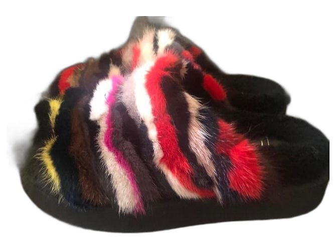 Giuseppe Zanotti Fur Mules Multicolore Multiple colors