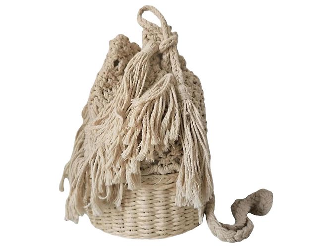 Autre Marque Bolso Cesta de Punto Algodón Crema