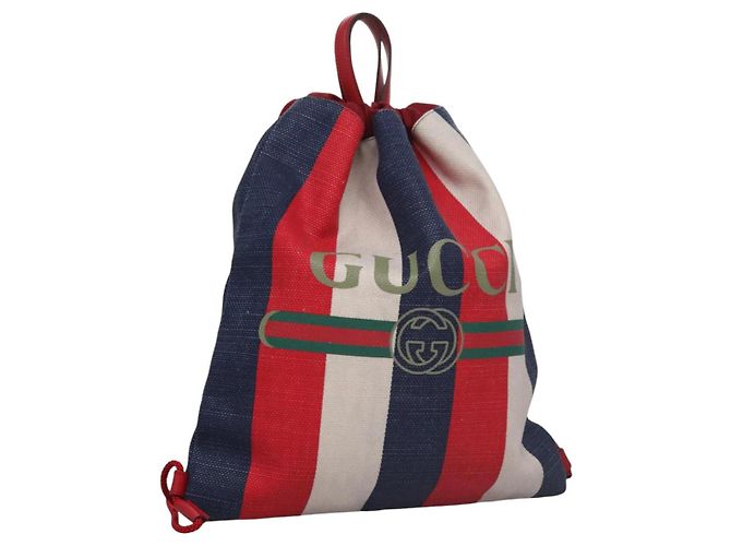 GUCCI Backpack Canvas Red Navy 473872 Auth BA150 Navy blue