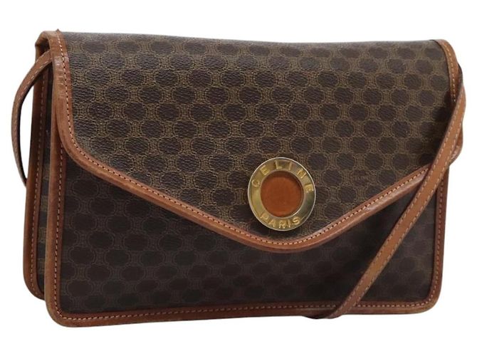 Céline Bolsa de ombro em lona Macadam CELINE em couro PVC marrom dourado Auth BD213