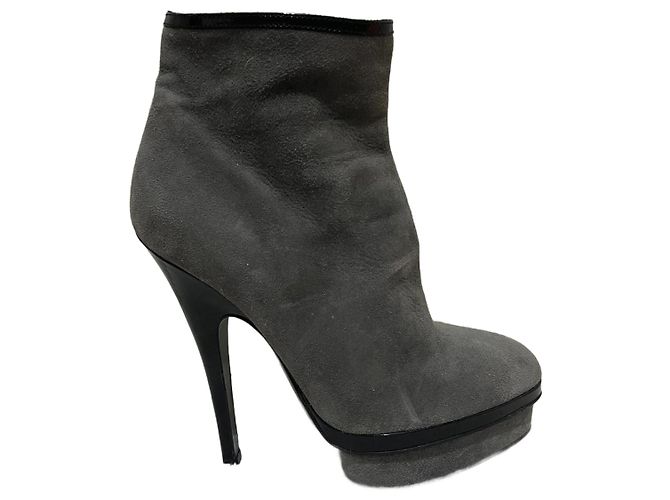 Yves Saint Laurent YSL soft grey and black kid suede boots