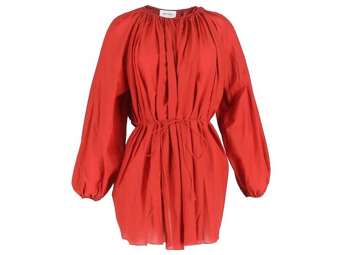 Autre Marque Abito Mini Gathered Matteau in Cotone Organico Rosso e Seta