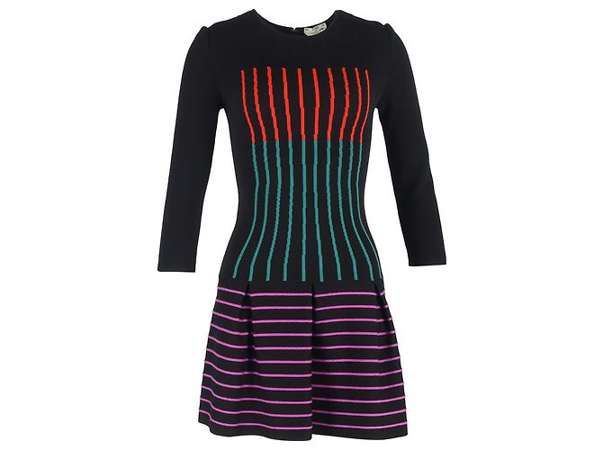 Vestido mini acampanado a rayas Fendi en lana multicolor