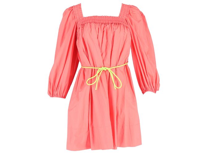 Zimmermann Nina Pleated Shirred Mini Dress In Coral Cotton
