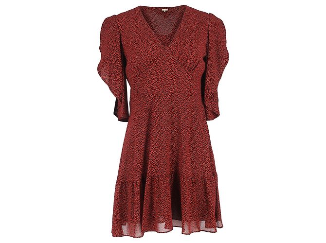 MICHAEL Michael Kors bedrucktes Mini-Kleid mit Cascade-Ärmeln aus rotem Polyester