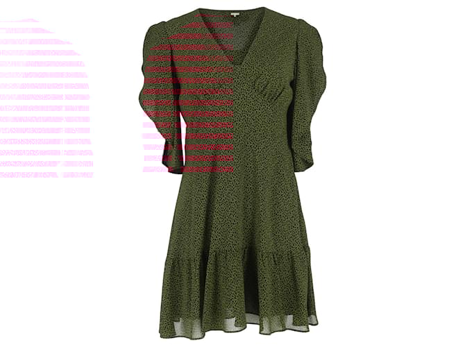 MICHAEL Michael Kors Printed Cascade-Sleeve Mini Dress in Red Polyester  ref.2082408