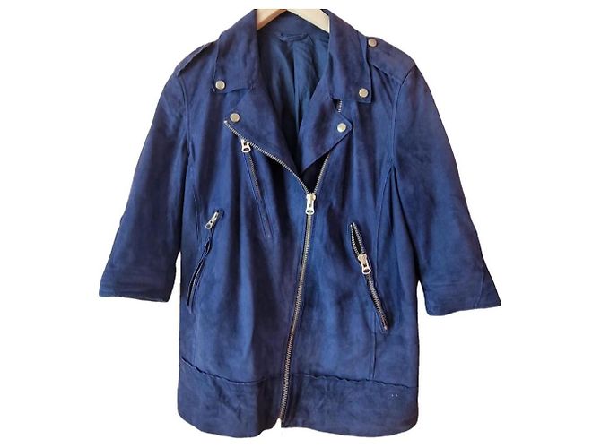 Acne Blue Suede Biker Jacket