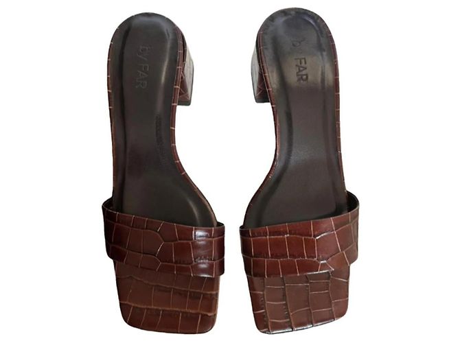 By Far Courtney leather mules Chocolate