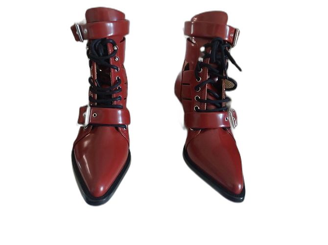 Chloé Ankle Boots Dark Red Leather