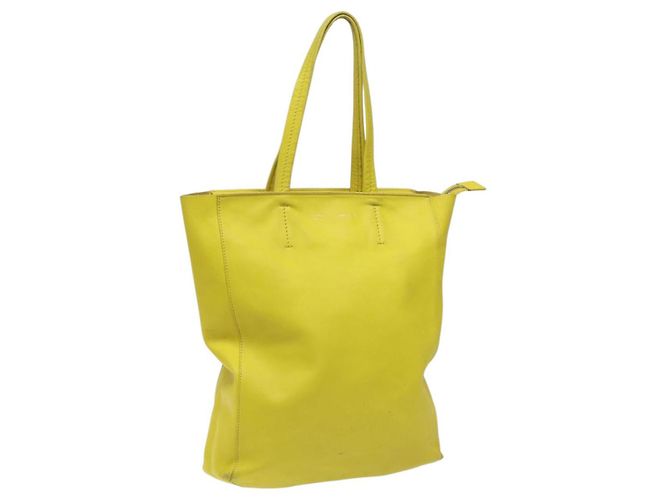Céline Bolsa de mão de couro amarelo Auth fm4363