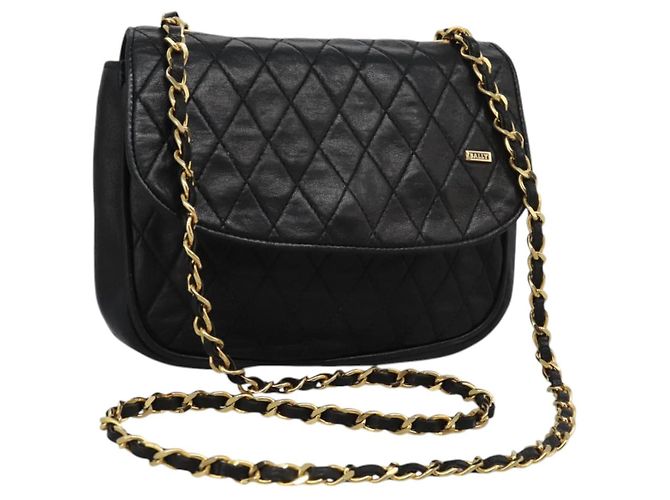 Bolsa de ombro BALLY em couro preto e dourado Auth BD059